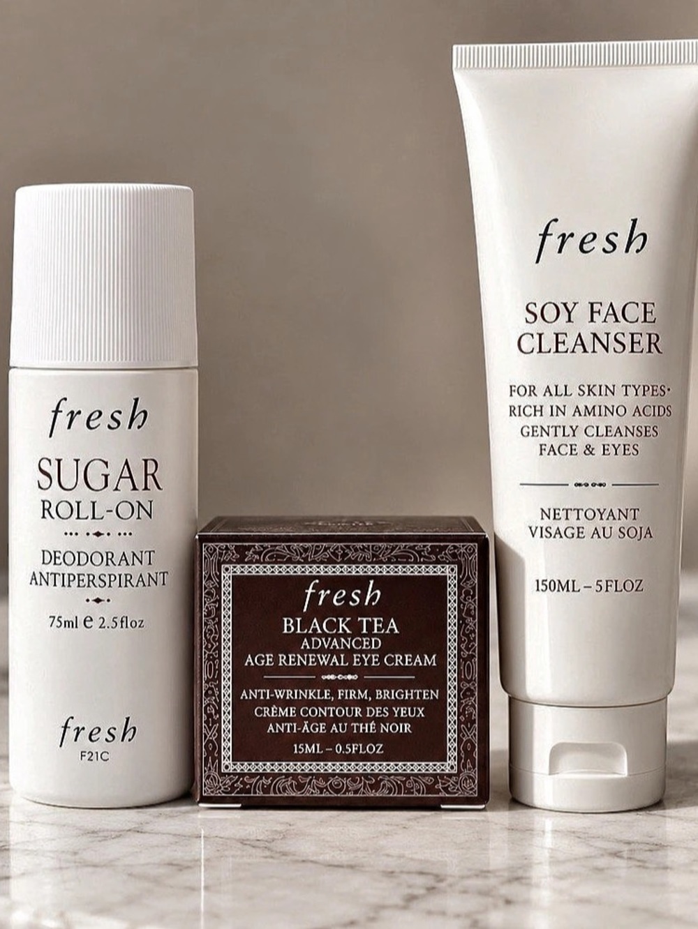 Fresh Soy Face Cleanser, Sugar Roll-On Deodorant, Black Tea Advanced Age Renewal